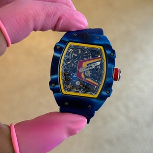 Montre mécanique automatique ultra-fine 7,8 mm en fibre de carbone bleue RM67-02 version haute, bracelet en nylon, fonctionnement à sept points d'engrenage - Product Image 2