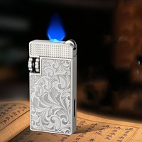 Briquet vintage en métal coupe-vent au design classique avec meule à silex, rechargeable au gaz butane, cadeau pour homme