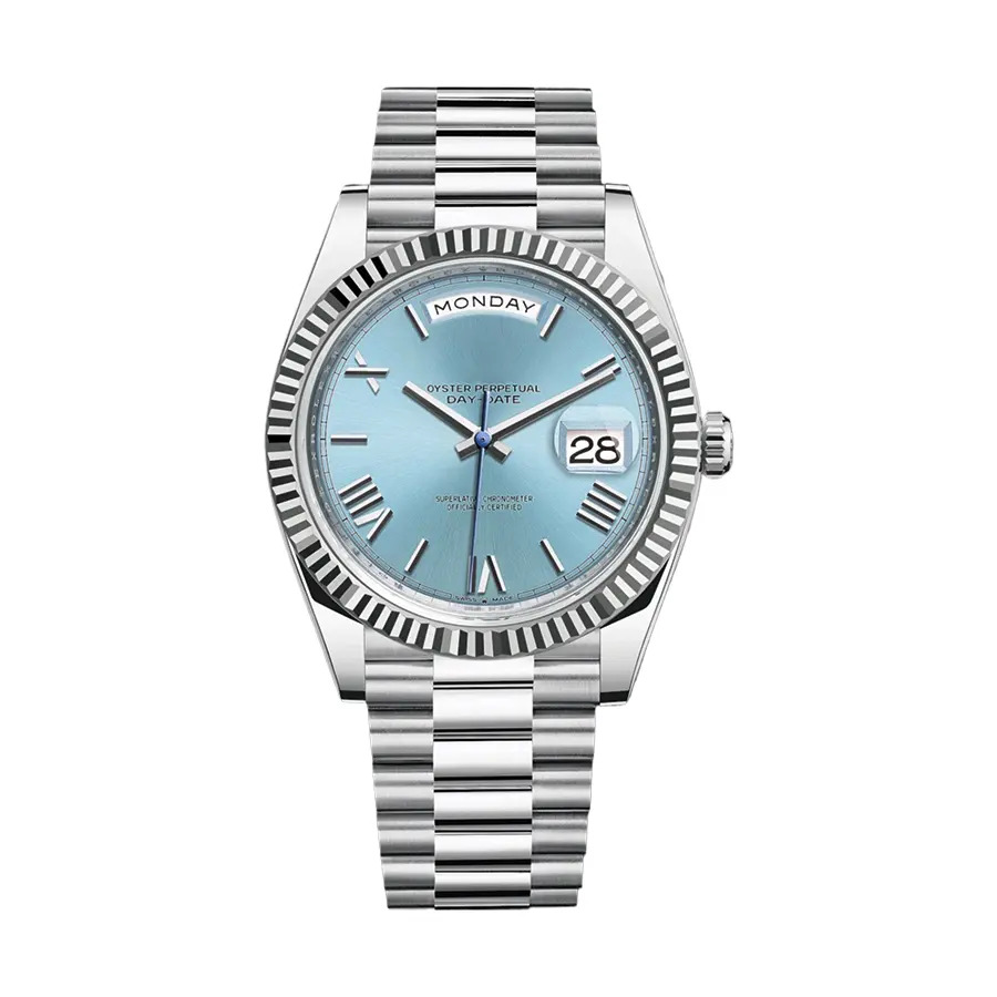 Relojes mecánicos automáticos de lujo de acero inoxidable a prueba de agua para hombres, reloj de fecha con esfera azul de 40mm para mujeres