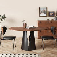 Ensemble table et chaises rondes en bois massif style rétro français, motif incrusté en noyer noir, style moderne du milieu du siècle, pour maison et petit appartement