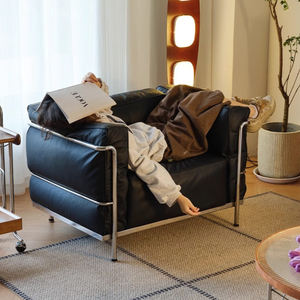 Chambre à coucher d'hôtel de luxe salon fauteuil de loisirs cuir synthétique chaise d'appoint moderne noir bureau à domicile salle à manger - Product Image 4