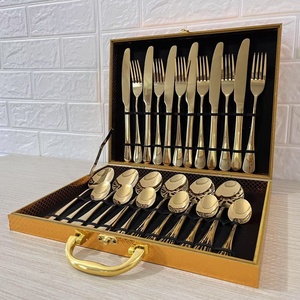Bán buôn Chất lượng cao gương vàng thiết lập dao kéo thép không gỉ 24 cái dao muỗng nĩa đặt đám cưới Flatware Quà Tặng - Product Image 1