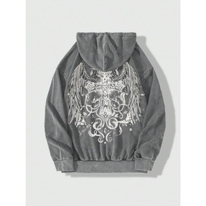 Sudadera con capucha y cremallera personalizada con logo, de felpa francesa gruesa, estilo oversize y corte cropped, para hombre - Product Image 3