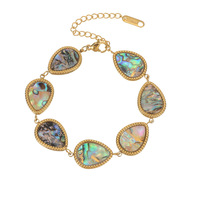 Bracelet minimaliste en acier inoxydable plaqué or en forme de goutte d'eau avec coquille d'ormeau pour femmes