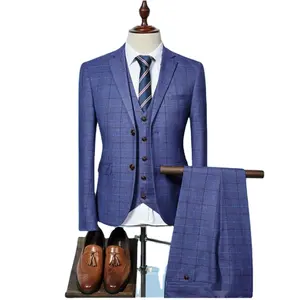 男性のための新着チェック柄ウェディングスーツ良質シングルブレスト2ボタン男性スーツ3ピースビジネスタキシード