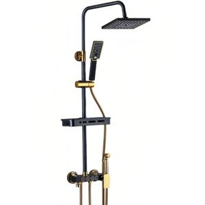 Ensemble de douche thermostatique moderne de luxe noir <span class=keywords><strong>et</strong></span> or en acier inoxydable, avec barre coulissante, à commande unique <span class=keywords><strong>et</strong></span> fonction pluie, style touches de <span class=keywords><strong>piano</strong></span> - Product Image 6