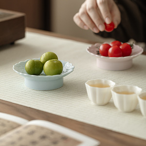 Guanlan <b>Ceramic</b> Tea And Snack <b>Plate</b> Round Porcelain High-legged For Fruit Coffee Desserts Retro Home Use - Product Image 3
