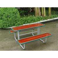 Table de pique-nique rectangulaire en bois commerciale pour l'extérieur, ensemble de meubles de jardin, aire de jeux extérieure, patio, banc de table à manger pour café