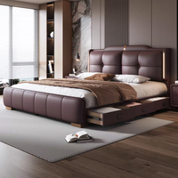 Lit double en bois moderne et populaire avec tiroirs, cadre de lit king size en cuir, ensemble de meubles de chambre à coucher, vente en gros à prix abordable