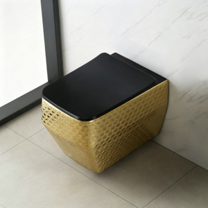 <span class=keywords><strong>WC</strong></span> mural de luxe en céramique carrée, d'inspiration rétro, or et <span class=keywords><strong>noir</strong></span>, pour hôtels de charme - Product Image 2
