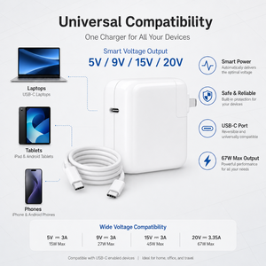 Adaptador <span class=keywords><strong>de</strong></span> Corriente para Portátil USB-C PD 3.0 <span class=keywords><strong>de</strong></span> 67W, 20.3V 3.3A, <span class=keywords><strong>Cargador</strong></span> CA con Carcasa Ignífuga para PC, Uso en Escritorio, para <span class=keywords><strong>iPhone</strong></span>/Macbook - Product Image 2