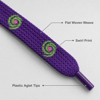 Lacets plats en polyester de 7 mm, motif tourbillon violet-vert, colorés, pour baskets et chaussures de course, vente en gros, OEM ODM