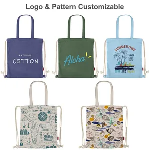 Mochila de Lona de Algodón Personalizada al por Mayor con Cordón y Asa, Bolsa Deportiva con Patrón de Letras - Product Image 4