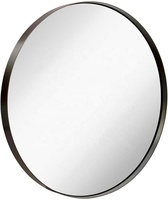 Miroir mural bohème en acier inoxydable brossé, panneau de verre encadré, design circulaire arrondi profond, cadre décoratif rond de 30 pouces