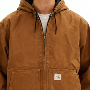 Vêtements de travail pour l'automobile, streetwear personnalisé, unisexe, hiver, en toile épaisse lavée, doublé, style vintage, avec fermeture éclair, pour charpentier, pour hommes, avec LOGO - Product Image 2