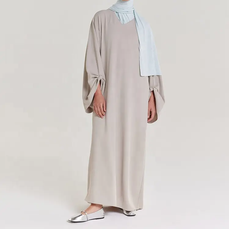 Venta al por mayor Abaya Dubai Turquía tela de lino sólido Simple modesto Kaftan ropa islámica Abaya vestidos musulmanes lisos para mujeres