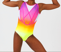 Justaucorps de gymnastique néon dégradé avec détails géométriques en strass, col halter, sans manches, en Spandex/Polyester