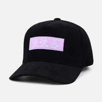 Gorra de béisbol de pana de 5 paneles personalizada con bordado en relieve, gorra snapback ajustable para hombre y mujer