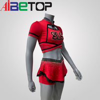 Service OEM personnalisé : Ensemble d'uniformes de cheerleading en strass, comprenant un crop top à manches courtes et dos croisé, une jupe et un short, en Polyester Spandex, avec logo d'équipe