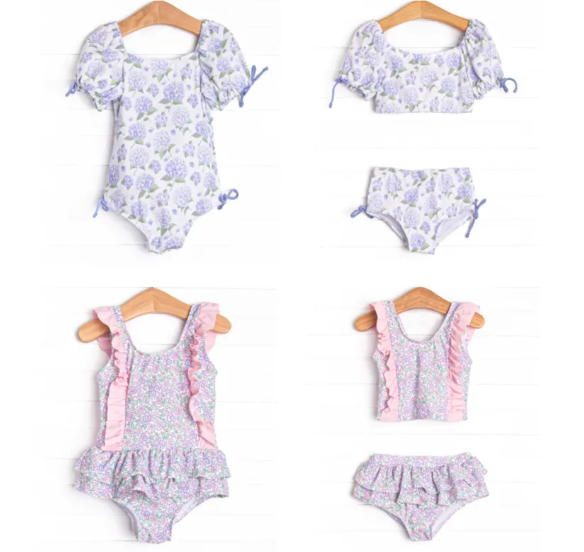 Customized Designs Children Bikini Toddler Swimwear Girls Bathing Suit Floral Fabric Baby Girls Swimsuits