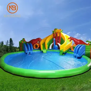 Equipo de juego de agua gigante, Parque Acuático inflable terrestre con piscinas, parques de atracciones grandes al aire libre, piscina inflable con tobogán