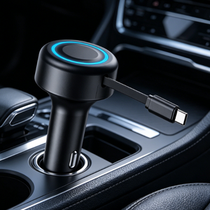 Super Fast <b>Adapter</b> Cigarette Lighter 60W Retractable Car Charger <b>USB</b>-<b>C</b> Cable – Fast Charging simple black retractable car charge - Product Image 1