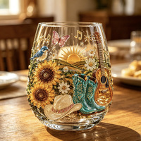 Verre à bière rétro style cowboy western avec motif 3D en relief guitare et papillon, verrerie vintage thème musique country, verre en forme de botte