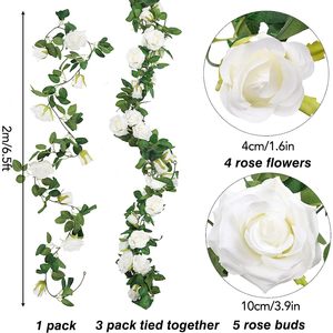 Guirlandes de roses artificielles, fleurs en plastique blanches, feuilles vertes, décoration de mariage et de maison, branche unique - Product Image 3