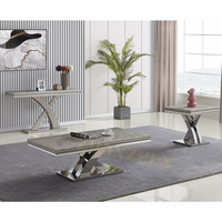 Meubles de salon jambes croisées petite Table d'appoint en acier inoxydable argenté Table d'appoint en marbre blanc