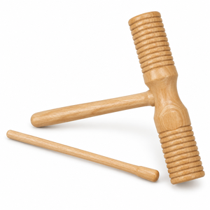 Agogô in Legno di Gomma Bicolore con Martello, Strumento <span class=keywords><strong>a</strong></span> Percussione Scanalato per l'Apprendimento Musicale Precoce dei Bambini - Product Image 1