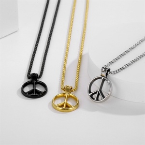 Men's No War Peace Sign Stainless Steel Dainty <b>Statement</b> Wedding <b>Necklace</b> - Product Image 1
