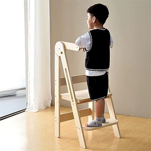 Children's Solid Wood <b>Step</b> <b>Stool</b> With Armrests Foldable Kitchen Chair For <b>Toddlers</b> Minimalist Design Natural Color - Product Image 1