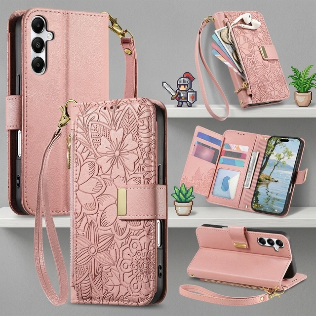 Flower Printed Wallet Case Pouch Bag Phone case  for Samsung S26/S26 Plus/A36/A37 Cross Shoulder Flip case for Galaxy A57/S25FE