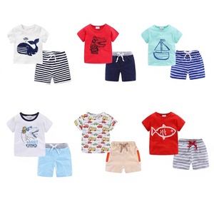 Conjuntos de camiseta y pantalones cortos de algodón para niños con diseños estampados para niños y niñas, conjuntos de verano - Product Image 4