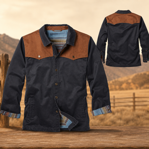 Mens <b>Western</b> <b>Jacket</b> Contrast Yoke Canvas Workwear Ranch Coat Button Front Custom Logo Cowboy Casual Outerwear - Product Image 2