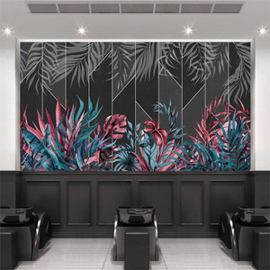 ผนังใบปาล์มป่าฝนเขตร้อนทาสีด้วยมือครอบคลุมร้านอาหารไทยเอเชียตะวันออกเฉียงใต้วอลล์เปเปอร์บาร์สไตล์ตั้งแคมป์ - Product Image 4