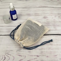 Sac en filet à cordon en coton biologique lavable, réutilisable, de style vintage, petit format, OEM/ODM, pour emballage cadeau