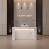 Comptoir de réception moderne de luxe léger avec éclairage LED, logo personnalisé, comptoir d'accueil pour salon de beauté, spa, caisse