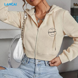 Sweat-shirt court à fermeture éclair personnalisé sweat-shirt de sport en coton épais de haute qualité pour les femmes - Product Image 2