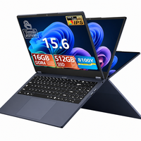 Ordinateur portable 2 en 1 de 15,6 pouces, 16 Go de RAM, 512 Go de SSD, 360° ° Ordinateur portable à écran tactile pour étudiants/navetteurs/professionnels