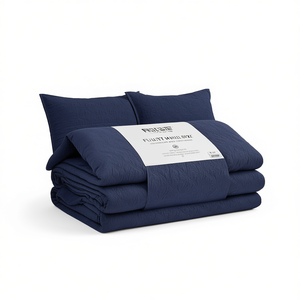 Navy Reversible <b>Bedspread</b> <b>Set</b> Full Size Polyester Stitched Classic Style for Home - Product Image 1