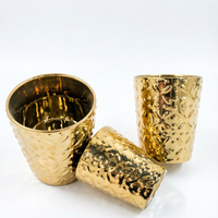 Set 3 Pot Bunga Keramik Mewah Berlapis Emas Berkilau untuk Dekorasi Ruang Tamu Modern di Rumah
