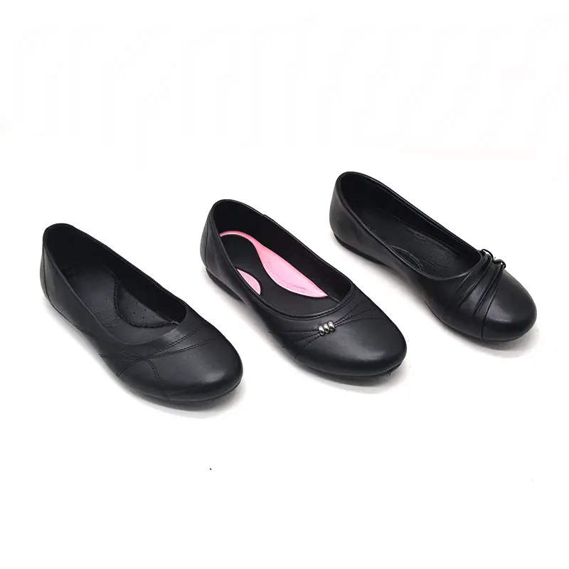 JUSTGOOD Comfort School Shoes Comfortable Flat Black Leather Shoes For Woman Women And Ladies