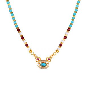 Collier en agate rouge turquoise et perles <span class=keywords><strong>Swarovski</strong></span>, nouveau style chinois, chaîne de clavicule de luxe pour femmes - Product Image 5