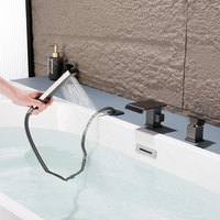 Robinet de baignoire autoportant en laiton à montage sur pont, ensemble complet pour baignoire, eau chaude et froide, avec bec cascade ovale à barre transversale, design fin, monocommande et douchette à main