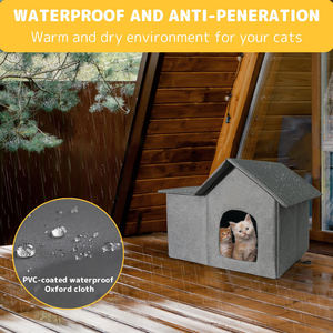 Hava koşullarına dayanıklı ahşap kedi evi, dış/iç mekan kullanımı için katlanabilir sıcak yaban kedisi barınağı, çıkarılabilir yumuşak mat, taşınabilir yaşam alanı - Product Image 6