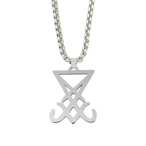 Collar de Acero Inoxidable con Sello de <span class=keywords><strong>Lucifer</strong></span> LaVey, Iglesia del Sigilo de Satanás, Collar Largo con Diseño de <span class=keywords><strong>Diablo</strong></span> Oculto - Product Image 1