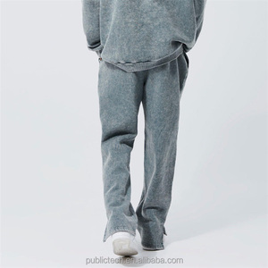 Pantalones de chándal lavados para hombre de pierna recta dobladillo dividido de felpa francesa con logotipo de serigrafía OEM - Product Image 2