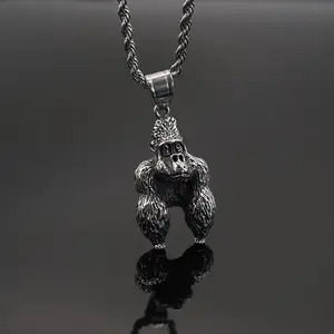 Street trendy chimpanzee necklace made of vintage stainless steel cartoon creative gorilla pendant