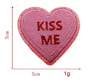 Stock 5cm Iron on Colorful Glitter Edge Embroidered Heart With Words Valentine Patch for <b>Hat</b> <b>Bag</b> Decoration - Product Image 4